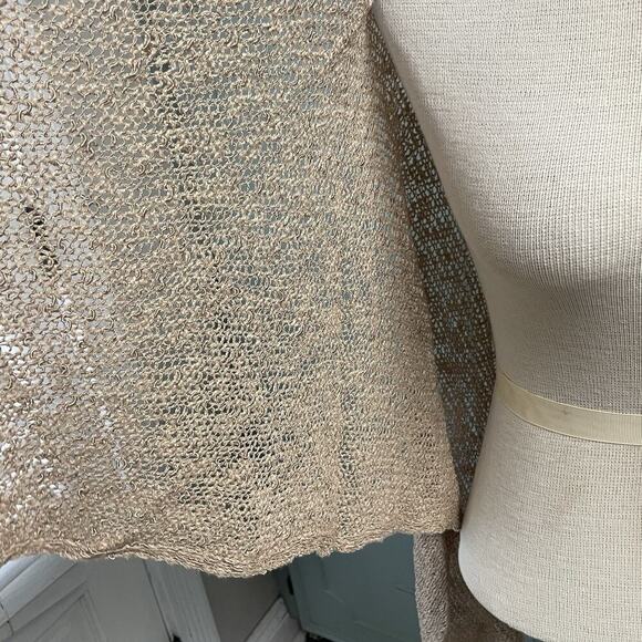 Coldwater Creek Crochet Knit Wrap One Size Neutral Minimalist Woven Fringe - Picture 3 of 5